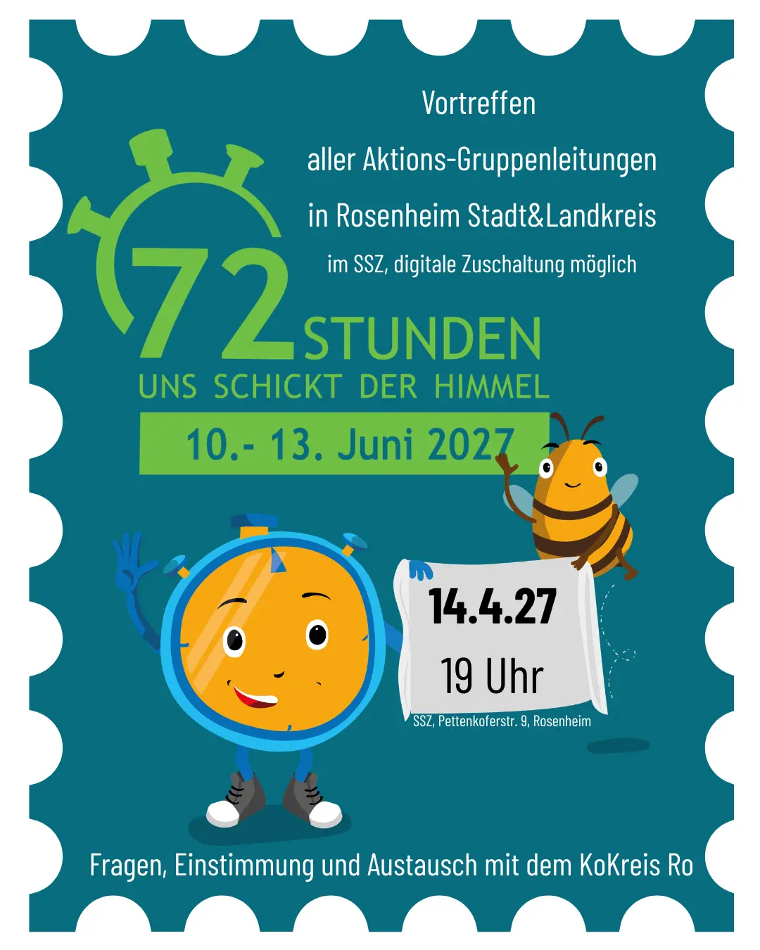 Vortreffen  aller Aktions-Gruppenleitungen in Rosenheim Stadt&Landkreis im SSZ, digitale Zuschaltung möglich am 14.4.27 um 19 Uhr